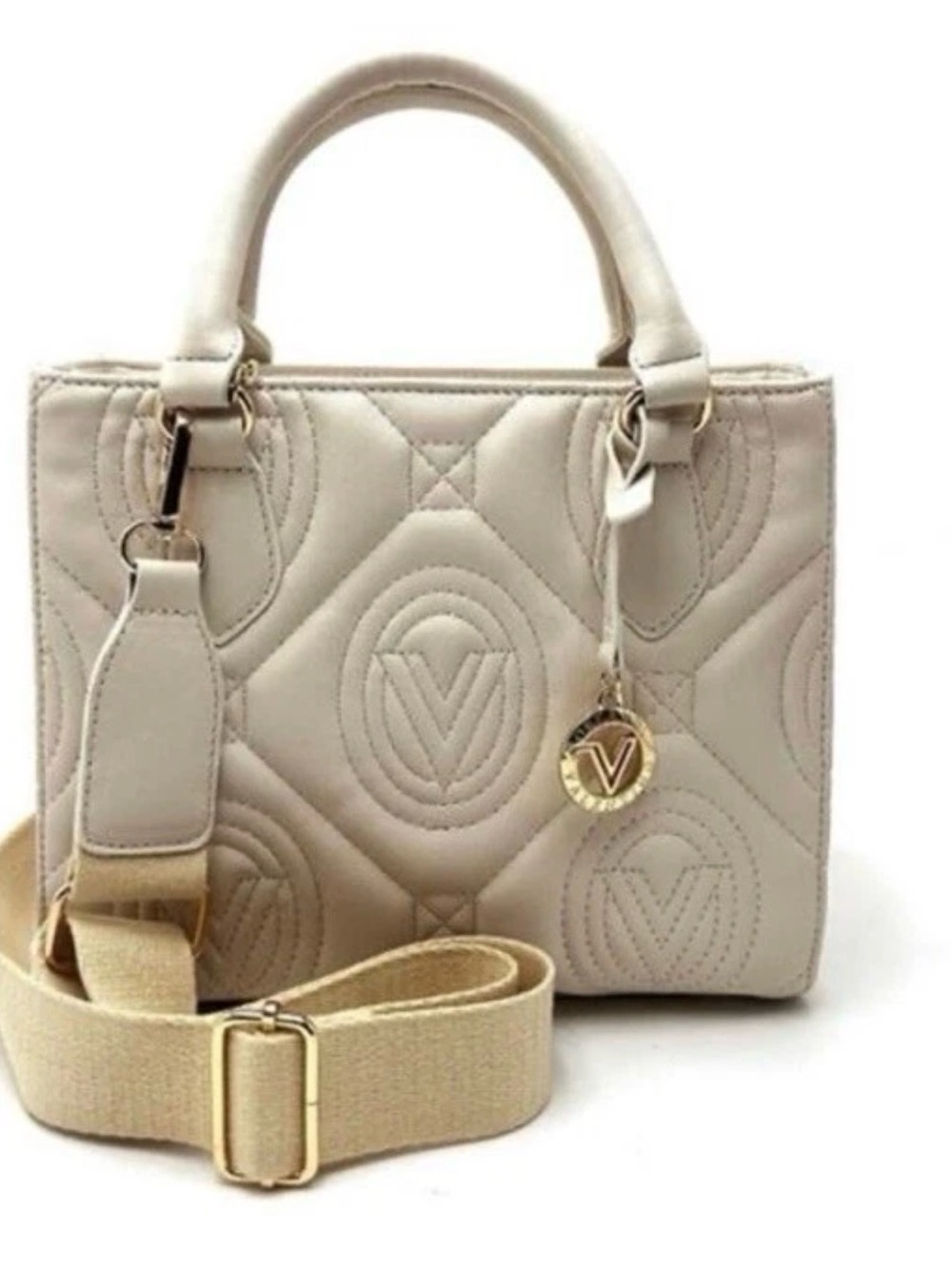 Valentino Orlandi Light Taupe Quilted Mini Tote Crossbody Bag Vegan Leather NWT